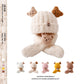 Autumn and winter children's plush bear hat scarf two-piece fleece-lined warm scarf cute plush hat baby