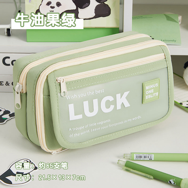 Flip-Top Pencil Case Ins Style High School Student New Style Pencil Case for Girls Male Large Capacity Stain-Resistant Simple Stationery Box