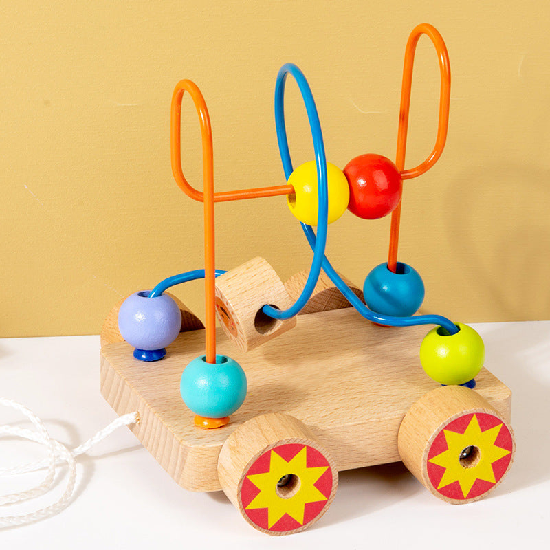 Children's Early Education Second-Line and Third-Line Bead Puzzle Beaded Hand-Eye Coordination Animal Maze Track Trailer Wooden Toy