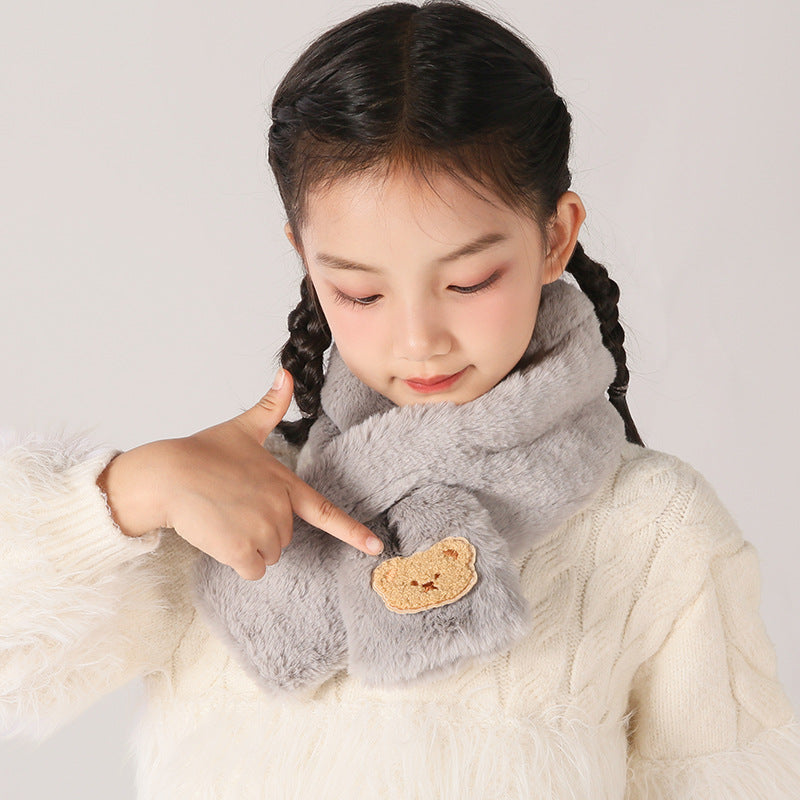 Children's Christmas Autumn and Winter Scarf Plush Warm Cute Cartoon Red New Year Festival Imitation Rabbit Fur Parent-Child Scarf