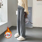 Pregnant women's cashmere striped new wide-leg pants chenille autumn and winter drape fleece-lined straight mop pants trousers