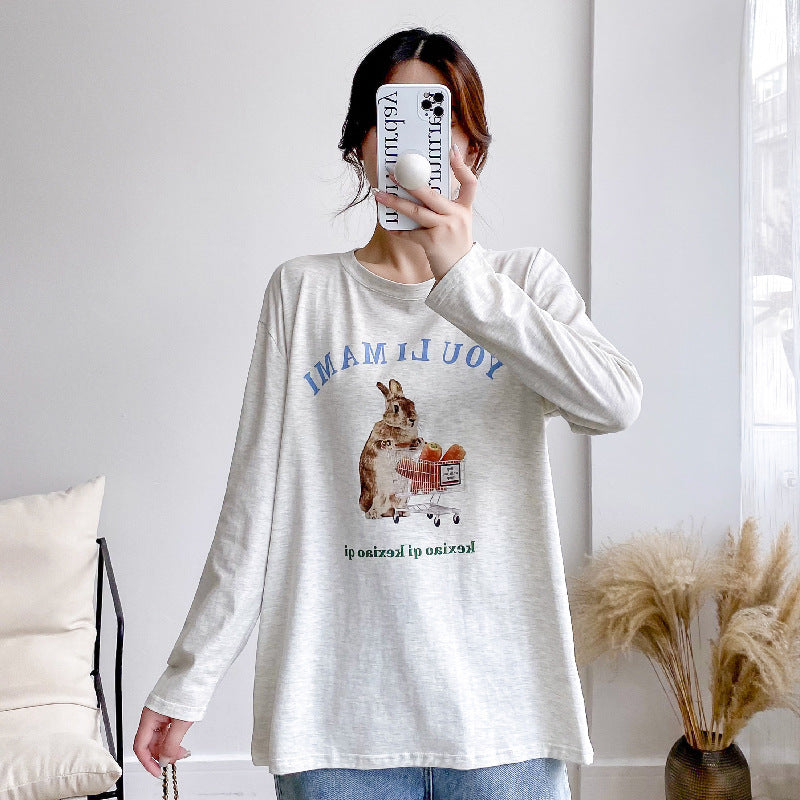 Pregnant Women's Postpartum Breastfeeding Jacket Outer Wear Moon Clothes Long Sleeve Thin T-Shirt Hot Mom's Spring and Autumn Clothes for Breastfeeding Period