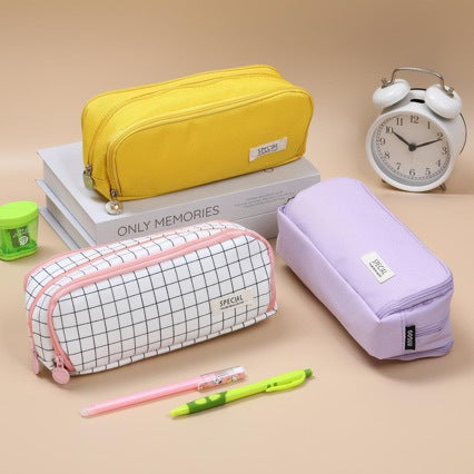 Japanese and Korean Double-Layer Pencil Case for Elementary, Middle, and High School Students, Cross-Border Oxford Cloth Multifunctional Creative Stationery Pencil Case a