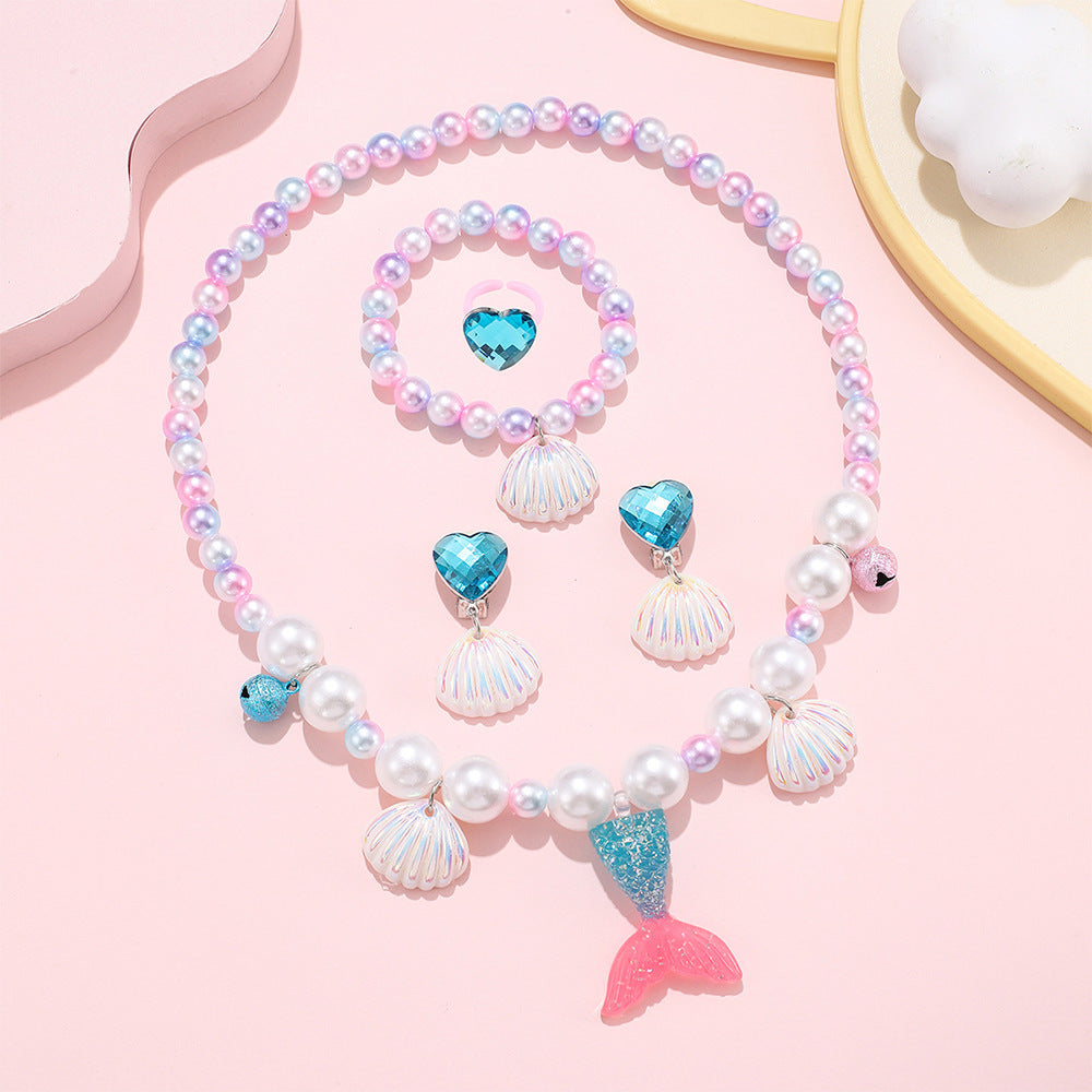 mermaid necklace diy pearl non-allergic beaded suit children cute mermaid princess necklace jewelry