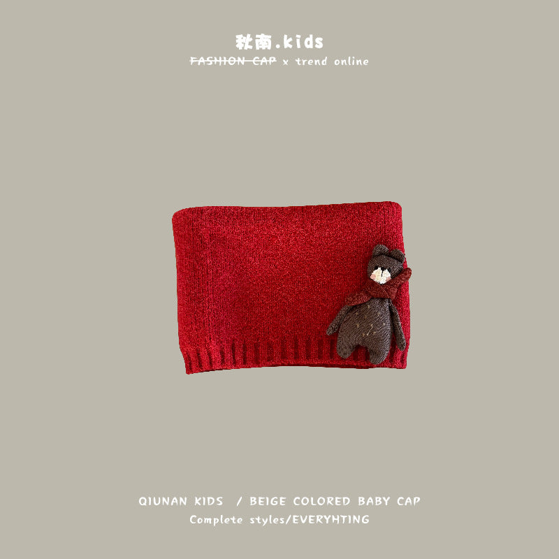 Qiunan Kidsren's Scarf Red New Year's Christmas Festive Warm Knitted Scarf Winter Windproof Neck Cover for Boys and Girls