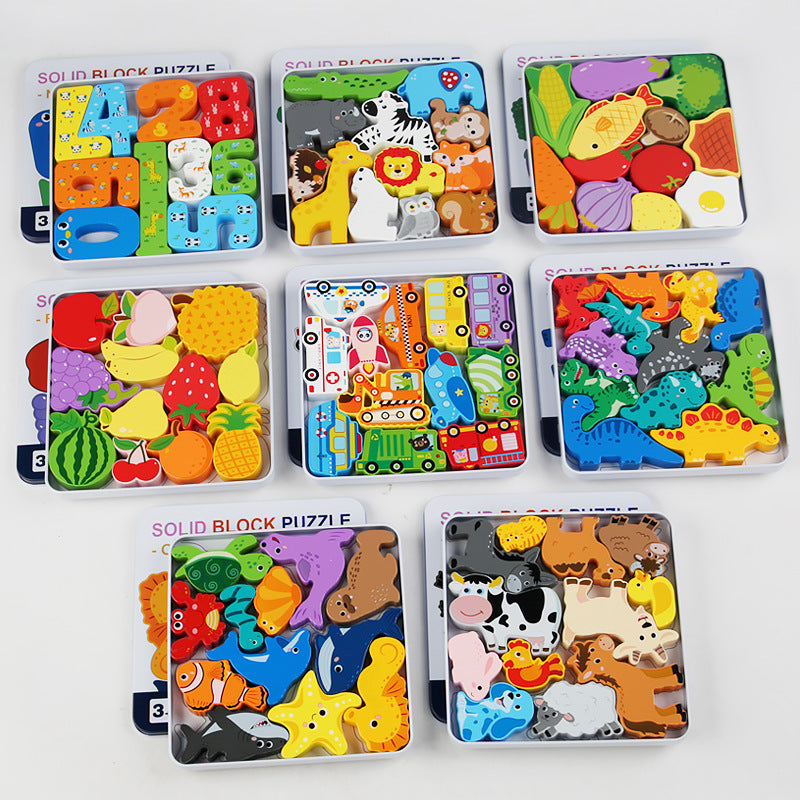 Cross-Border Children's Wooden Three-Dimensional Hexagonal Puzzle Animal Transportation Puzzle Building Blocks Early Education Educational Toys