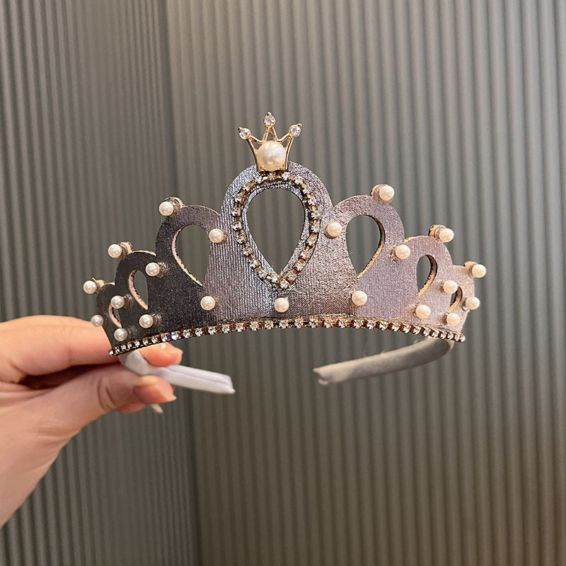 Princess Crown Headband Card Girls Performance Birthday Hair Accessories Pearl Crown Headband Little Girl Summer Children's Headwear