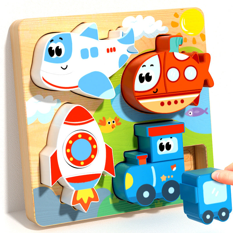 Children's three-dimensional puzzle board wooden Montessori early education puzzle matching building blocks baby 1 to 2 years old 3 boys female 6 toys