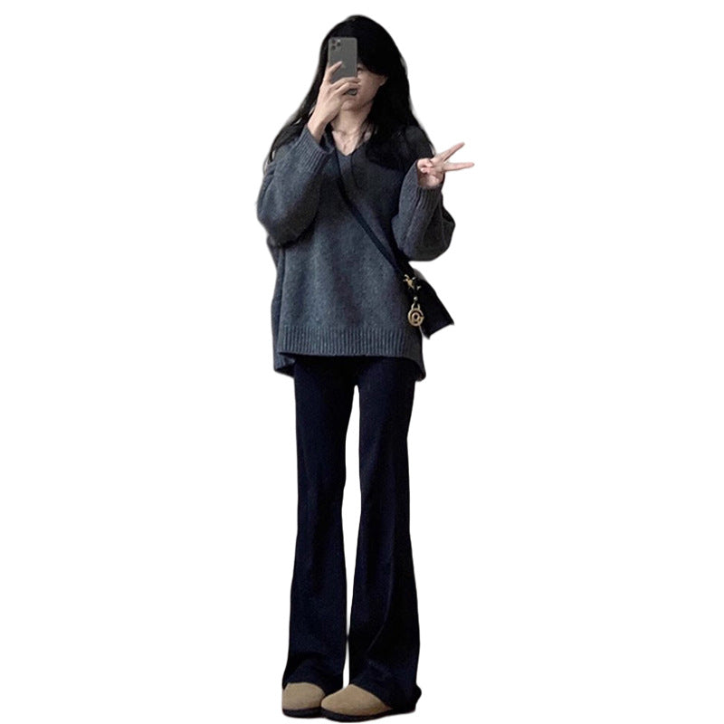 in stock pregnant women autumn and winter new suit fashion casual top + black knitted pants