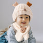 Autumn and winter children's plush bear hat scarf two-piece fleece-lined warm scarf cute plush hat baby