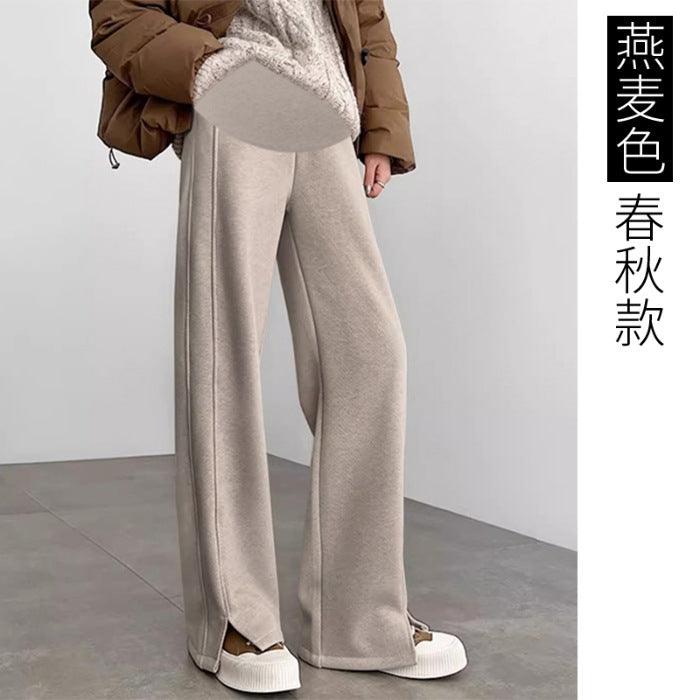 Pregnant Women's Trousers Herringbone Pattern Woolen Belly Narrow Wide-leg Pants Lazy Casual Glutinous Rice Pants Trousers Pregnant Women's Wear
