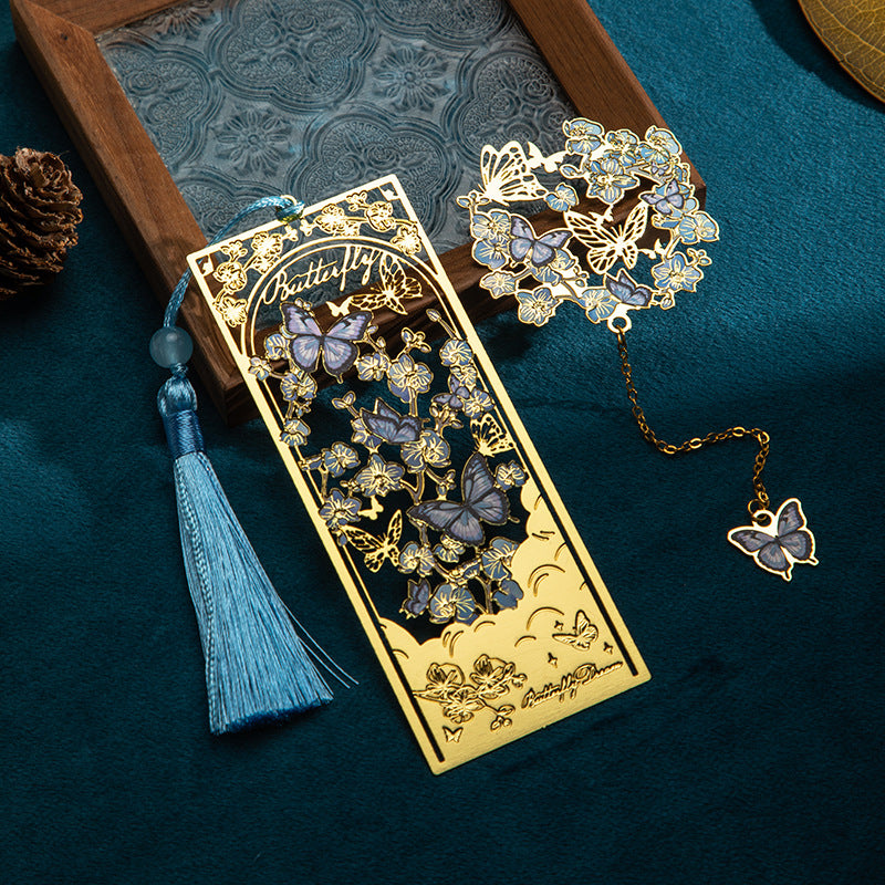 Classical Style Butterfly Cut Out Metal Bookmark Tassel Chinese Style Student Reading Gift Gift Literary and Creative Bookmark