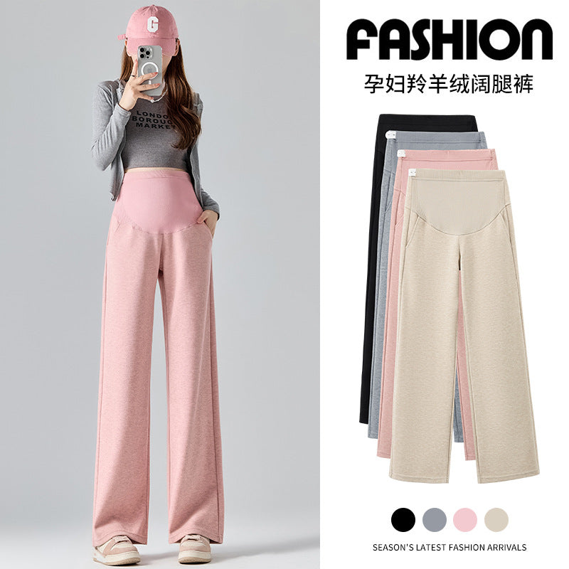Pregnant Women's Pants Autumn and Winter 2024 New Wide Leg Pants for Outer Wear Abdominal Adjustment Casual Straight Pants plus size Winter Clothes