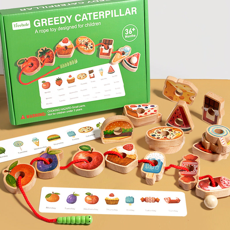 Wooden Greedy Caterpillar Stringing and Beading Game Concentration Logical Thinking Training Kidsren's Toys Montessori Teaching Aids