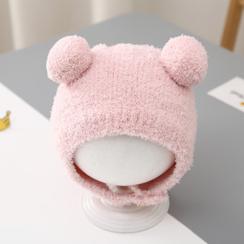 Autumn and winter children's plush bear hat scarf two-piece fleece-lined warm scarf cute plush hat baby