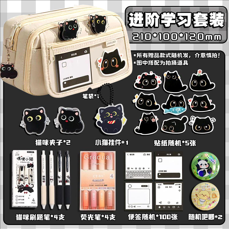 Cat Pencil Bag Large Capacity Transparent Storage Bag Girls 2025 New Super Popular Stationery Box Student High-End Pencil Bag
