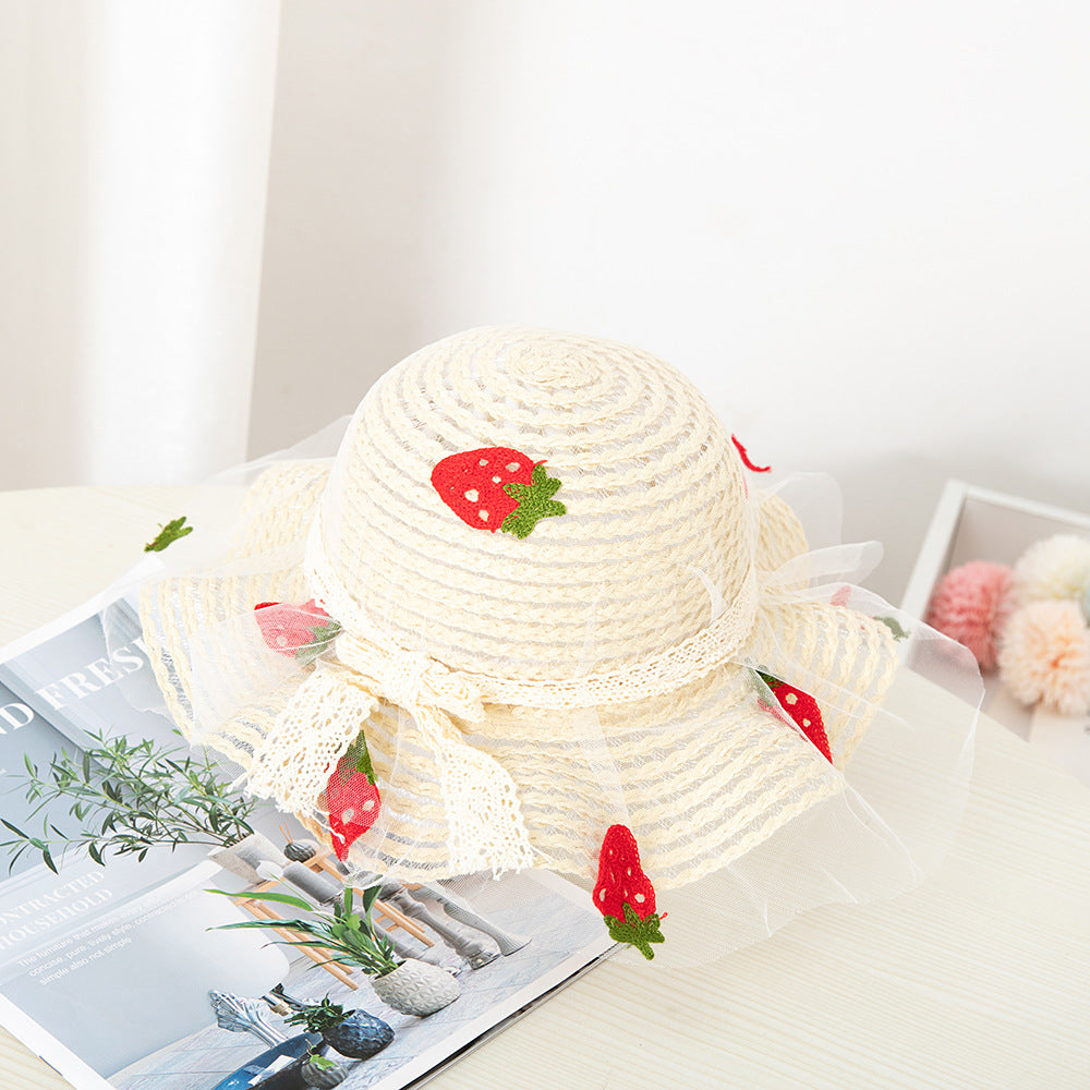 Summer Children's Sunscreen Hat Girls Baby Cute Sun Hat Strawberry Mesh Straw Hat Big Brim Beach Sun Hat