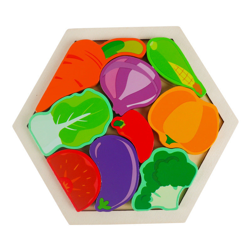 Cross-Border Children's Wooden Three-Dimensional Hexagonal Puzzle Animal Transportation Puzzle Building Blocks Early Education Educational Toys