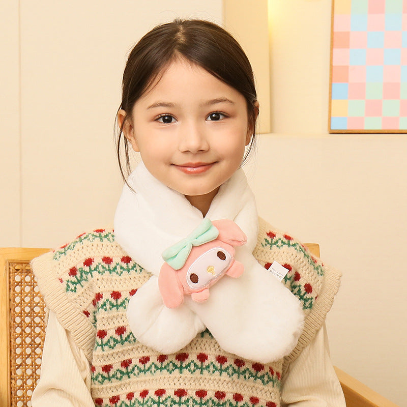 Children's Christmas Autumn and Winter Scarf Plush Warm Cute Cartoon Red New Year Festival Imitation Rabbit Fur Parent-Child Scarf