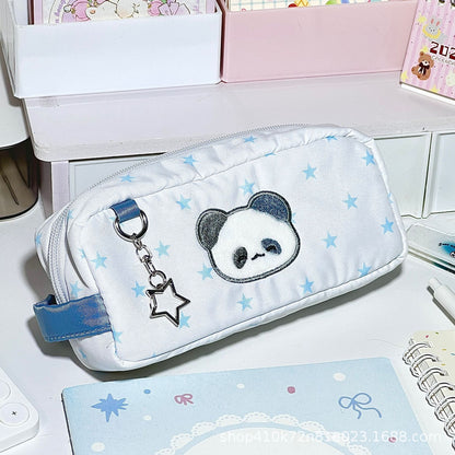 Japanese-Style Cute Star Red Panda Pencil Case Ins High-Value Stationery Box for Middle and Elementary School Students Large Capacity Storage Bag