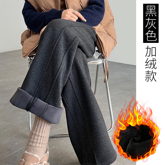 Pregnant Women's Trousers Herringbone Pattern Woolen Belly Narrow Wide-leg Pants Lazy Casual Glutinous Rice Pants Trousers Pregnant Women's Wear