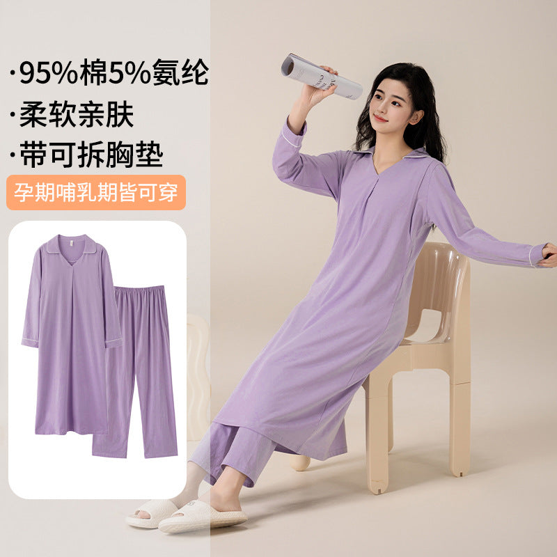 Class A confinement dress nursing nightgown spring and autumn postnatal pure cotton long dress for pregnant women to be born nursing dress trouser suit