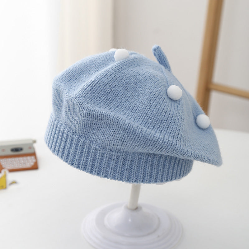 Spring and Autumn Korean Style Baby Boy and Girl Candy Color All-match Knitted Beret Children's Western Style Casual Wool Hat Paintler Hat