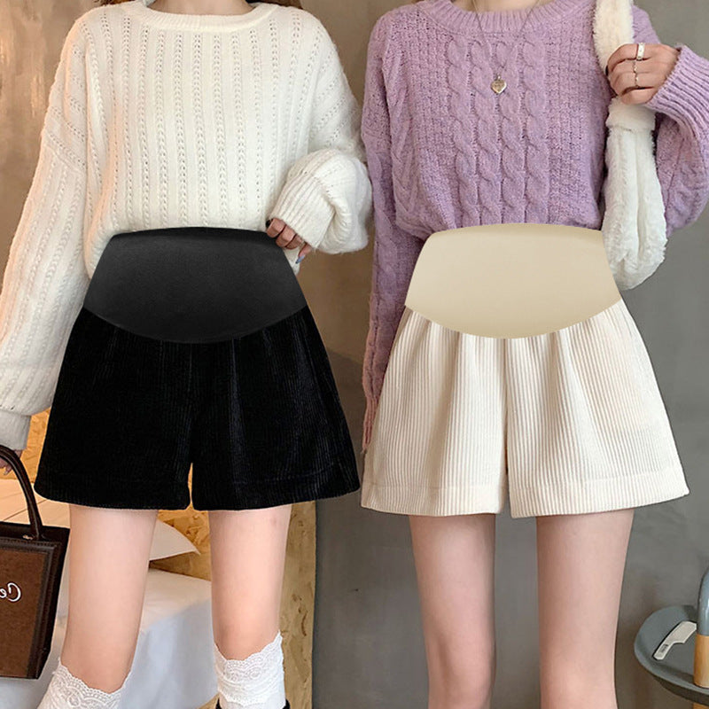 Pregnant women's pants autumn and winter chenille corduroy new shorts with socks pants wide leg shorts