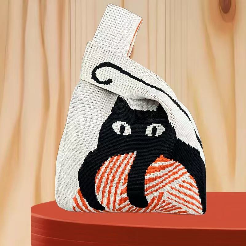 Panda New Knitted Bag Women's Handbag Wide Hand Gift Back Gift Bag Cute Panda Knitted Bag Hand Gift