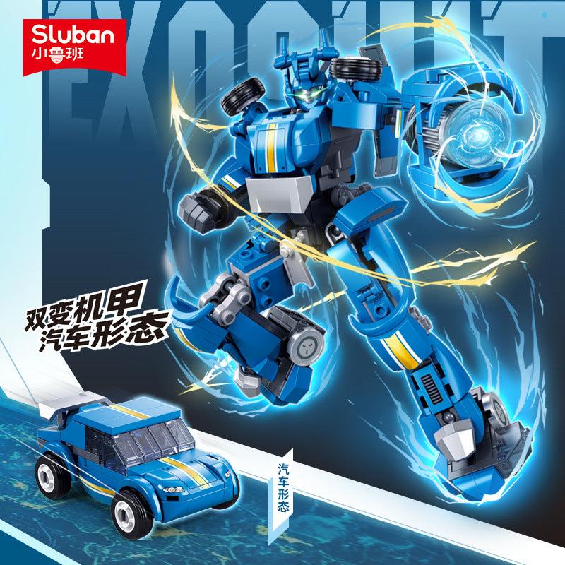 Little Luban Building Blocks Children's Educational Assembled Car Model Transforming Mecha Robot Compatible with Lego Boy Toys
