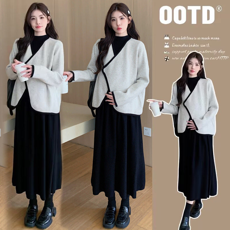 Maternity Clothes 2025 Autumn New Korean Fashion Two-Piece Pregnant Women Dress