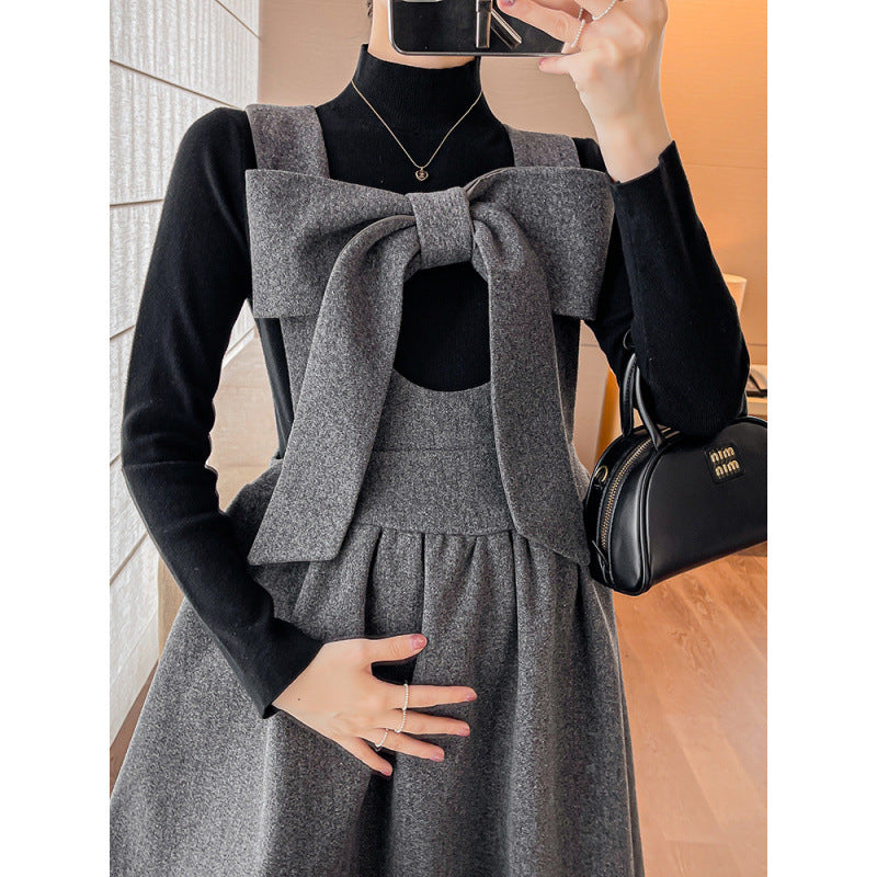 Pregnant women autumn 2024 new fashion suit western style fashionable high sense strap skirt autumn and winter pregnant women dress