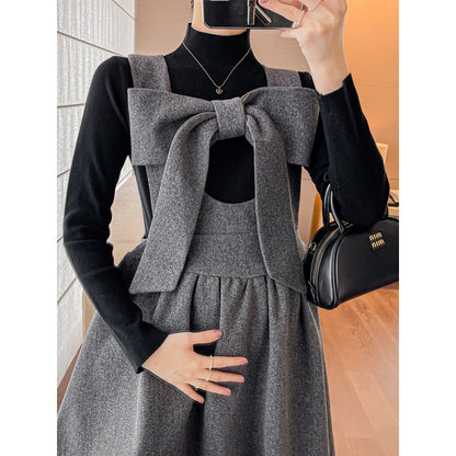 Pregnant women autumn 2024 new fashion suit western style fashionable high sense strap skirt autumn and winter pregnant women dress