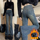 Pregnant women's flared pants cement gray autumn and winter jeans belly pants simple casual pants