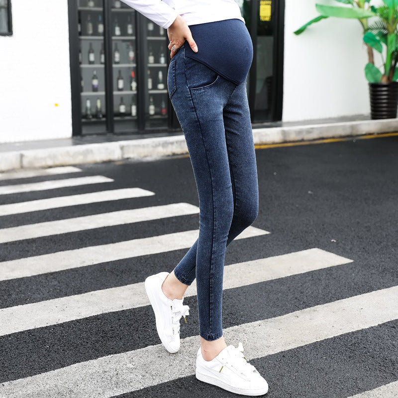 Factory direct sales of Spring and Autumn New pregnant women's pants washing water feet abdominal pants elastic denim pants maternity clothes