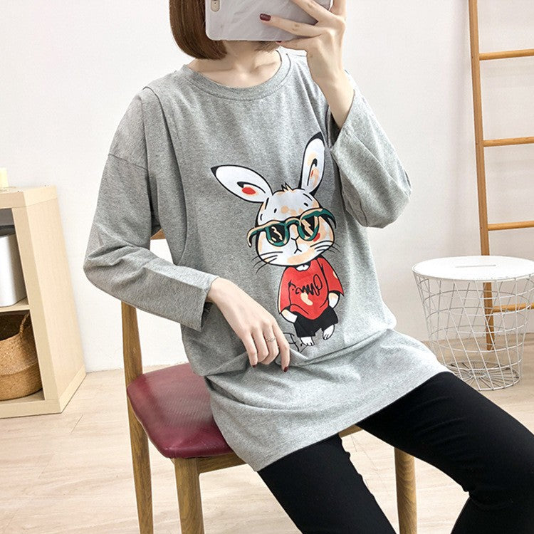 Pregnant Women's Postpartum Breastfeeding Jacket Outer Wear Moon Clothes Long Sleeve Thin T-Shirt Hot Mom's Spring and Autumn Clothes for Breastfeeding Period