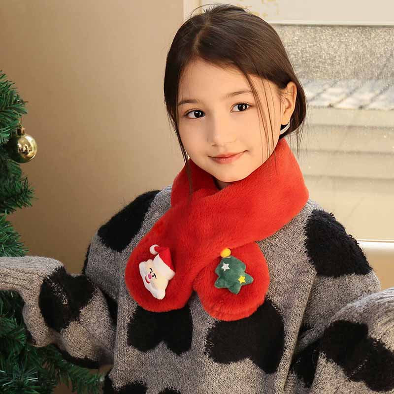 Children's Christmas Autumn and Winter Scarf Plush Warm Cute Cartoon Red New Year Festival Imitation Rabbit Fur Parent-Child Scarf