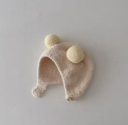 Korean Style Ins Autumn and Winter New Baby Ear Protection Cap Warm Cold-proof Cap Comfortable Baby Double Ball Soft Waxy Baotou Cap Trendy