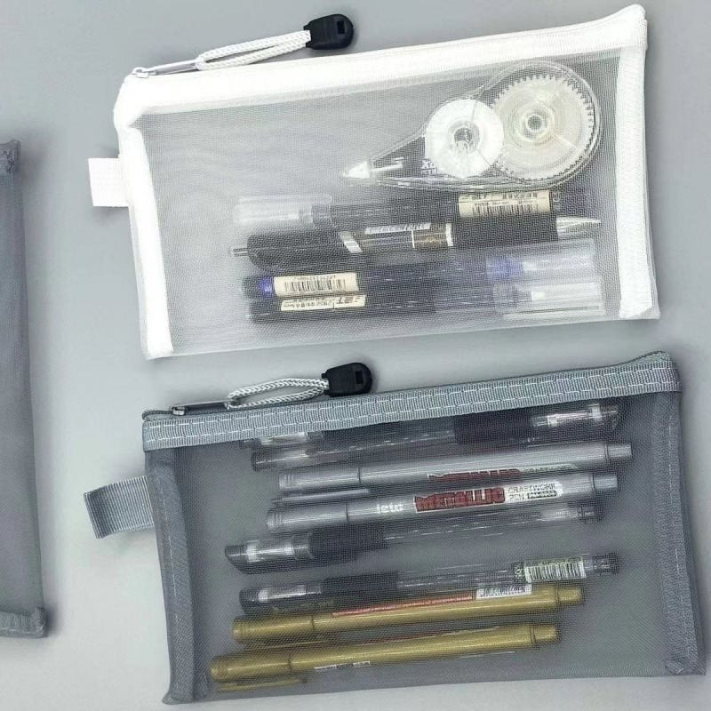In-Stock Korean Simple Transparent Mesh Pencil Case Storage Bag for Students, Exam-Specific Portable Large-Capacity Pencil Bag