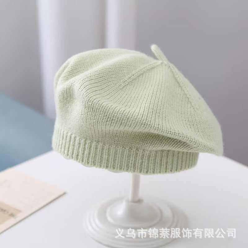 Spring and Autumn Korean Style Baby Boy and Girl Candy Color All-match Knitted Beret Children's Western Style Casual Wool Hat Paintler Hat