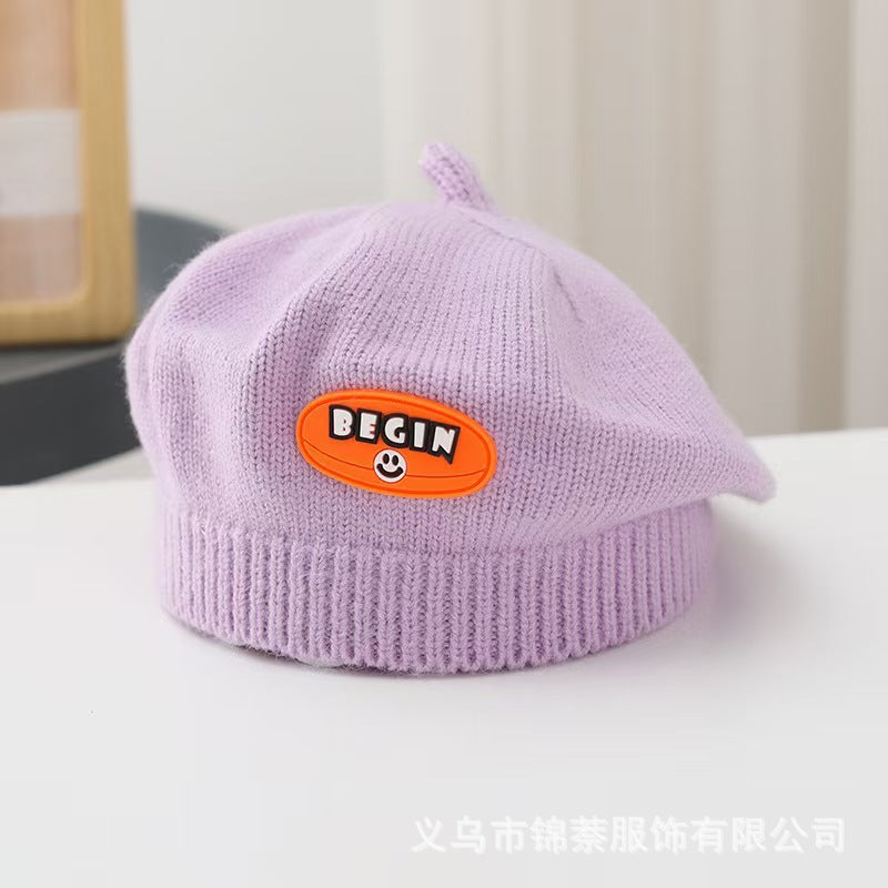 Spring and Autumn Korean Style Baby Boy and Girl Candy Color All-match Knitted Beret Children's Western Style Casual Wool Hat Paintler Hat