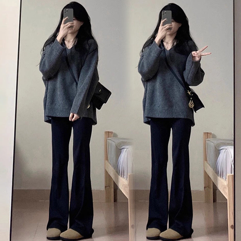 in stock pregnant women autumn and winter new suit fashion casual top + black knitted pants