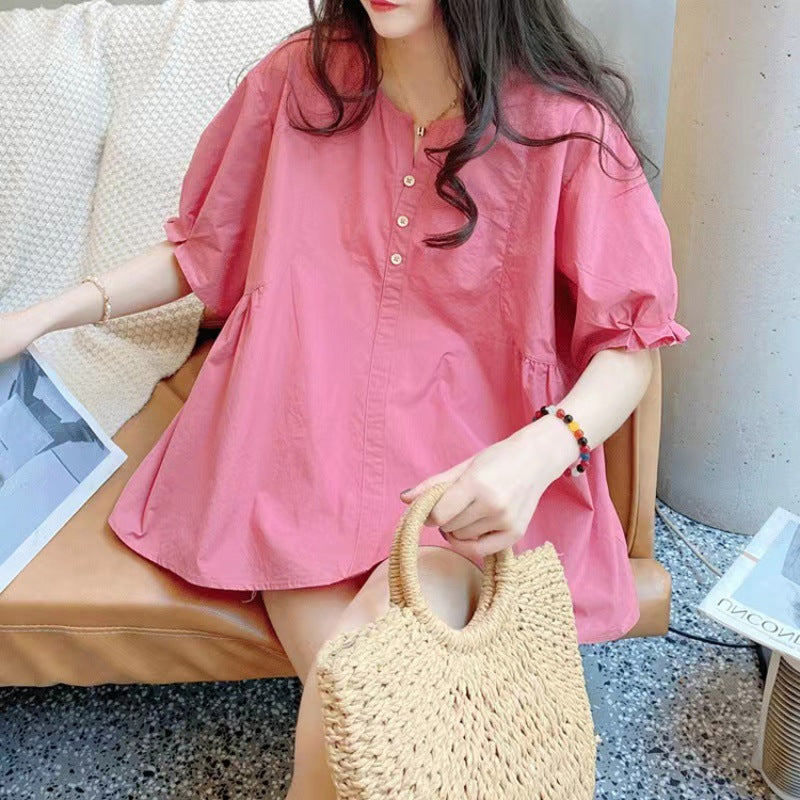 Picture processed summer solid color maternity short sleeve suit shorts suit
