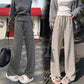 Maternity fleece-lined Black and White Striped Towel Velvet Wide Leg Pants Autumn and Winter New Loose Drawstring Sports Pants Casual Pants