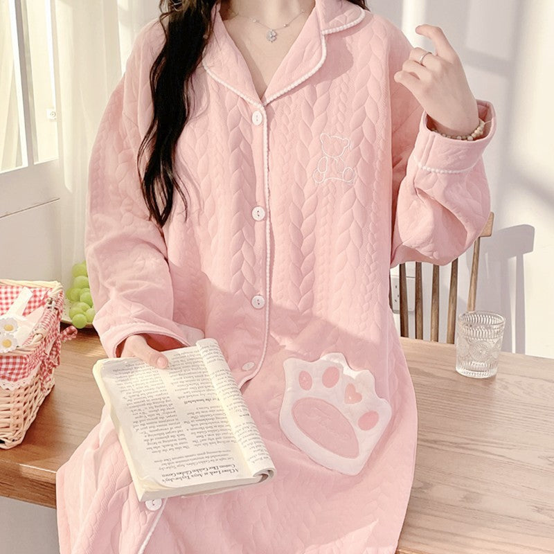 Lunar Clothing Spring and Autumn Air Cotton Thick Postpartum Breastfeeding dress Doll Collar Pregnant Women Pajamas for Outer Wear