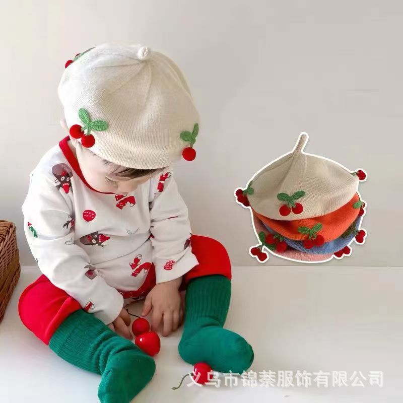 Spring and Autumn Korean Style Baby Boy and Girl Candy Color All-match Knitted Beret Children's Western Style Casual Wool Hat Paintler Hat