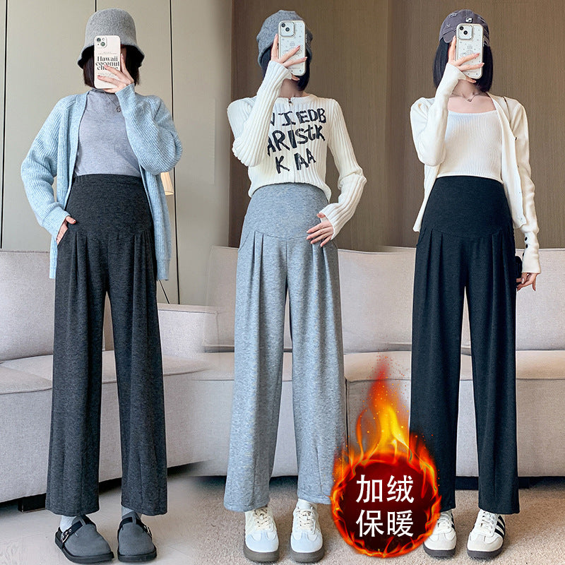 Pregnant Women's Pants Cropped Pants Sticky Rice Pants Autumn and Winter fleece-lined Thickened Loose All-match Wide-leg Pants Sagging Slimming Granny Pants
