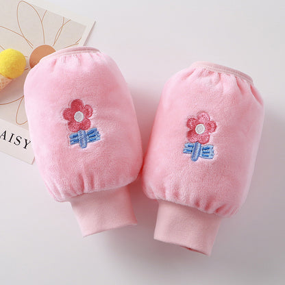 Children's Sleeve Lined Crystal Velvet Anti-Stain and Dirt-Resistant Autumn and Winter New Style Cute Three-Dimensional Embroidery for Boys and Girls