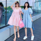 Maternity Summer 2023 New French Sweet Square Collar Puff Sleeve A- shaped High Waist Slimming Loose dress Women
