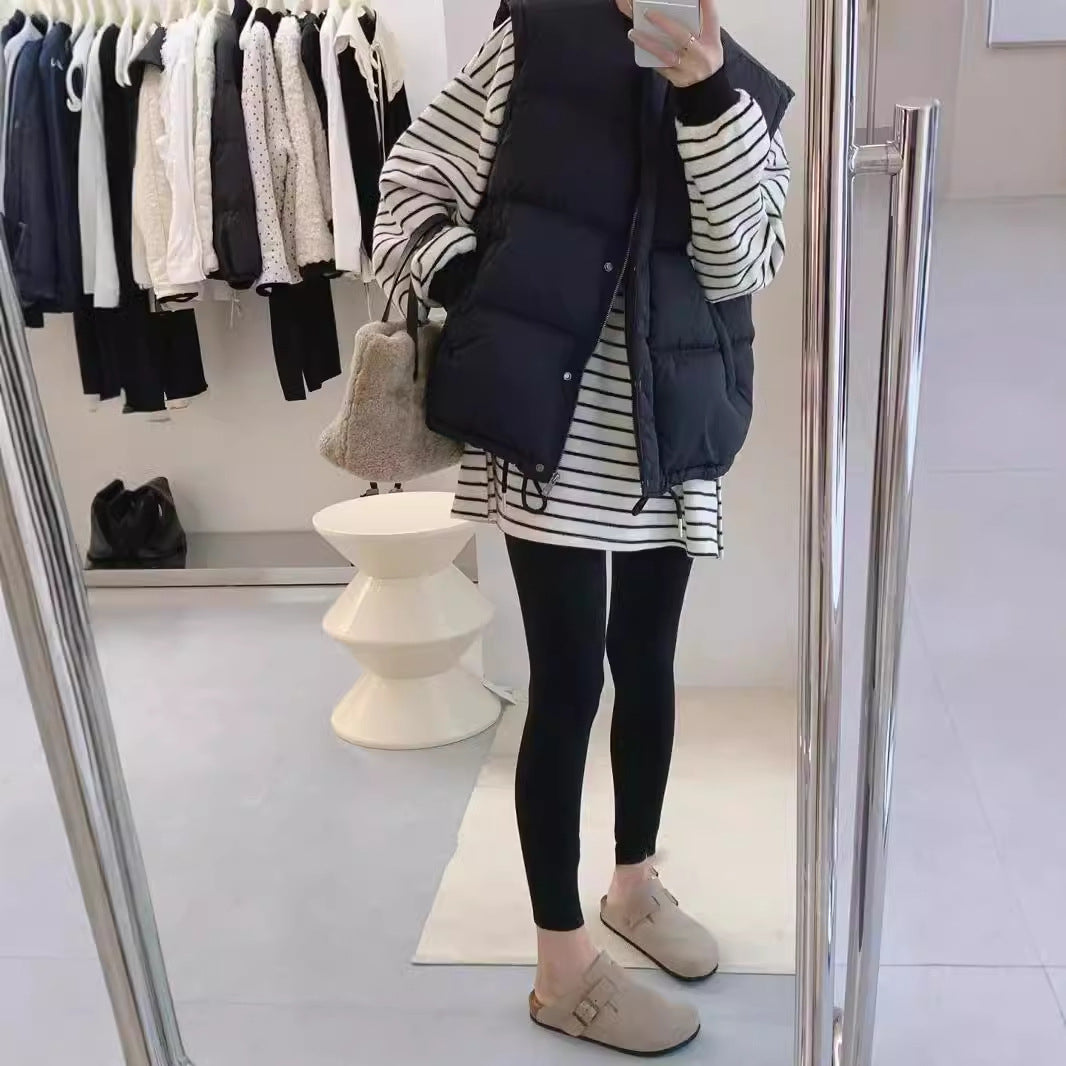 Maternity's Autumn and Winter Thickened Striped Loose Long-sleeved T-shirt Top 2024 Autumn and Winter New Split Hip Covering Base Shirt